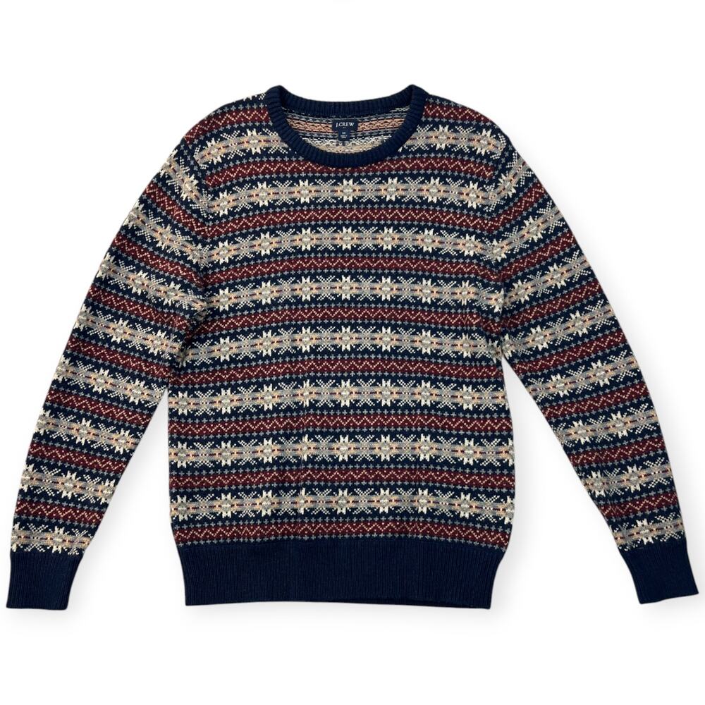 J Crew Mens Knit Crewneck Sweater Fair Isle Lambswool Blend Med Weight Sz Medium - Picture 2 of 14